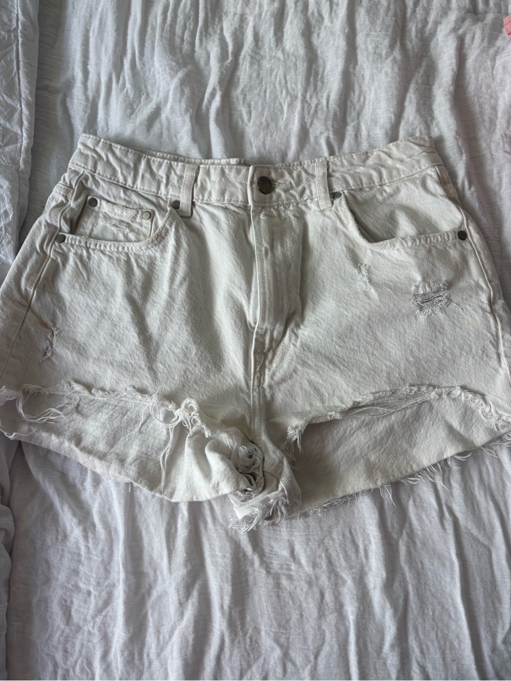Zara White Distressed Denim Cutoff Shorts